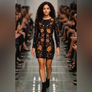 Floral Embroidered Black Dress